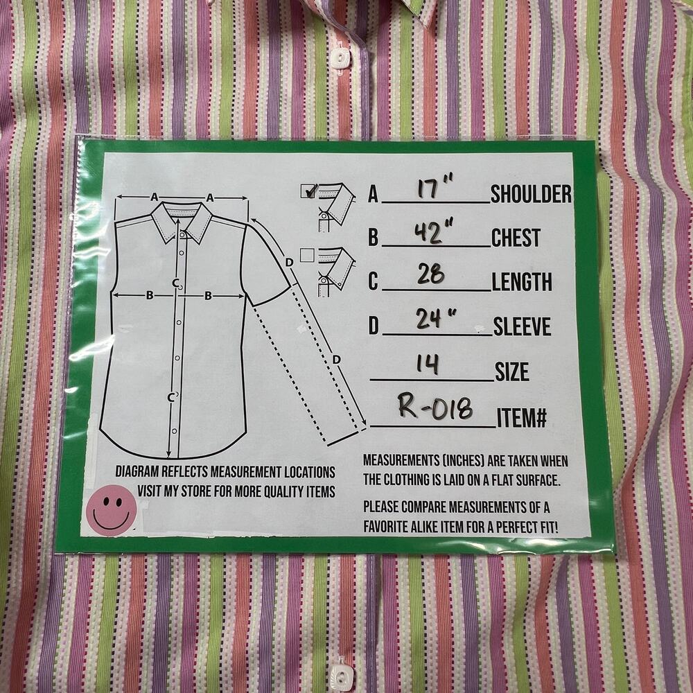FOXCRAFT Button Down Shirt Womens 14 Pink Green Stripe Long Sleeve Wrinkle Free - Picture 9 of 11